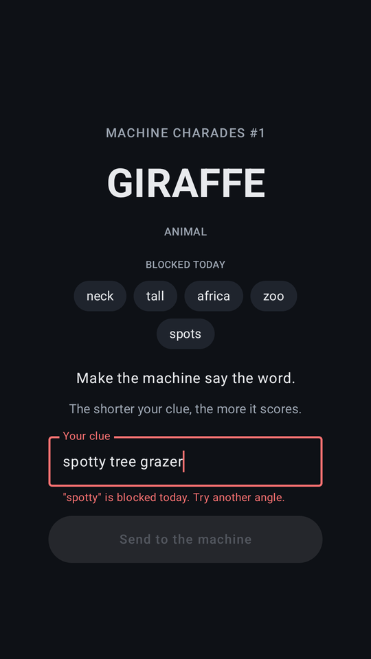A clue being refused because it contains a variation of a blocked word